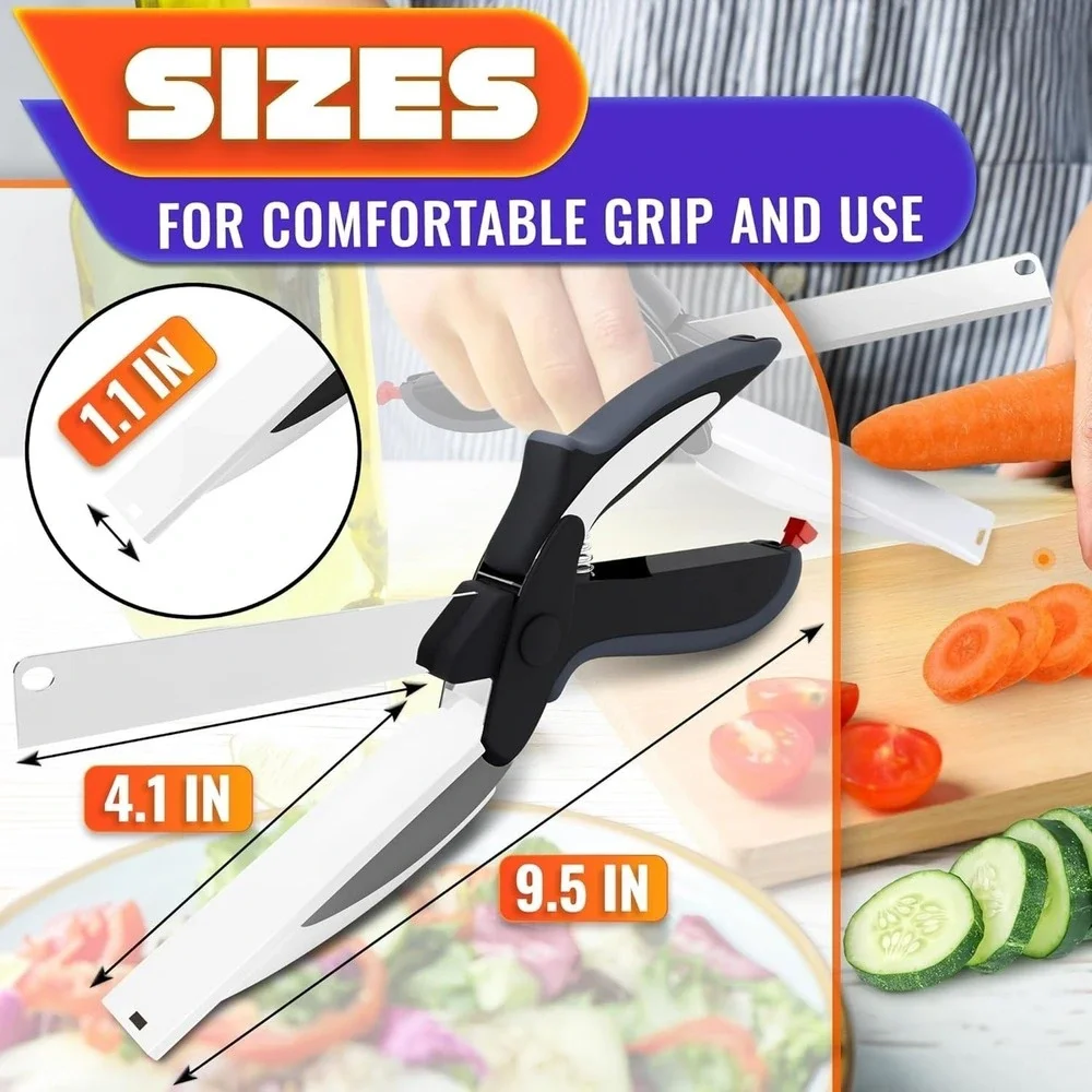 2 in 1 Kitchen Scissors for Food – Stainless Steel Blade & Plastic Cutting Board